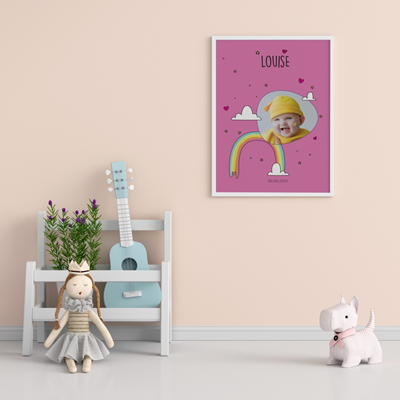 Grande affiche naissance Rainbow Pink