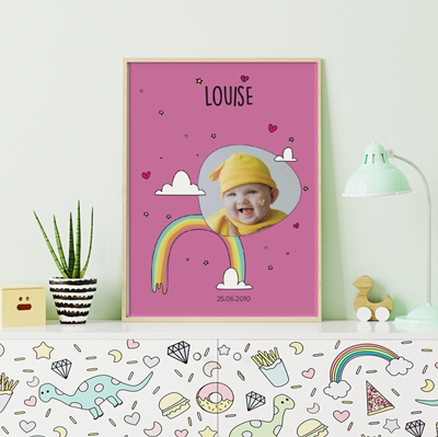 Petite affiche naissance Rainbow Pink