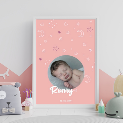 Petite affiche naissance Glitter Forever Pink