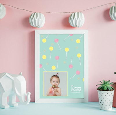 Petite affiche naissance Candy Blue