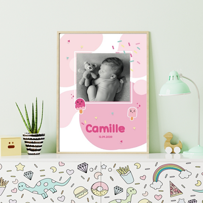 Petite affiche naissance Ice Cream pink