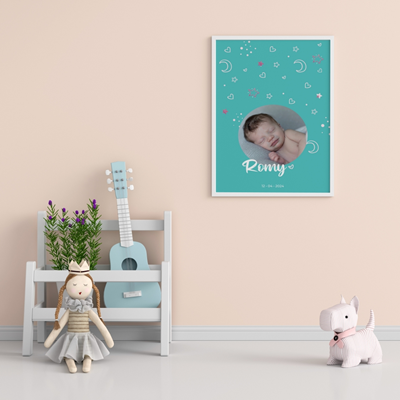 Grande affiche naissance Glitter Forever Blue