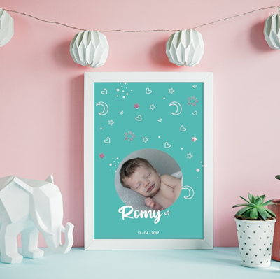 Petite affiche naissance Glitter Forever Blue