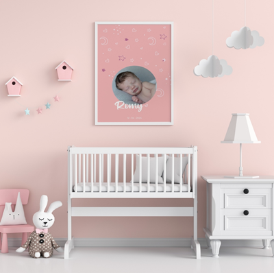 Grande affiche naissance Glitter Forever Pink